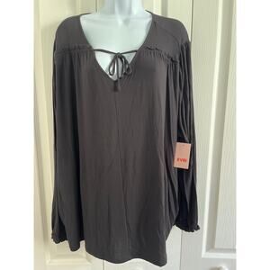 EVRI Womens Plus Updated Long Sleeve Blouse Mineral Black 2XL